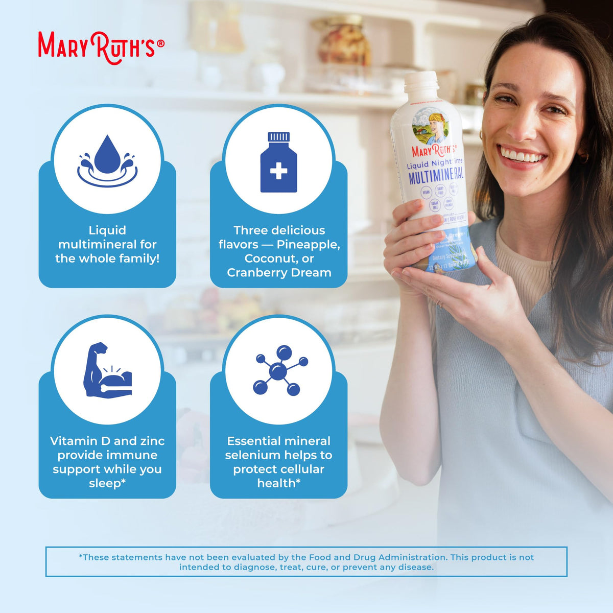 MaryRuth Organics sugar free nighttime mineral blend showing dosage instructions