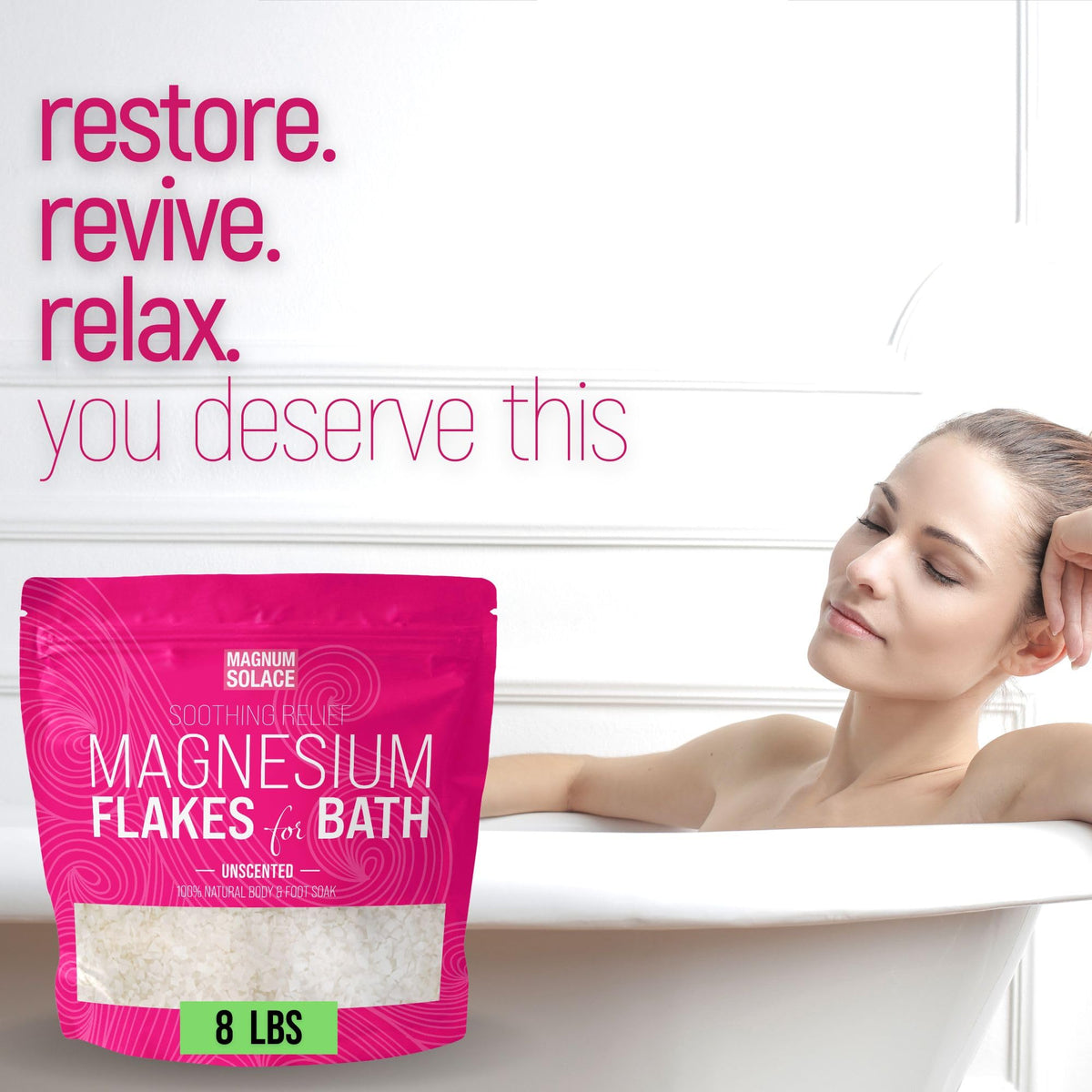 Magnum Solace organic magnesium bath flakes packaging