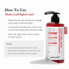 Dermatologist tested Medicube body peeling serum bottle placed on a clean background.