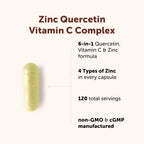 Back label view of Micro Ingredients Quercetin displaying zinc complex and 120 servings