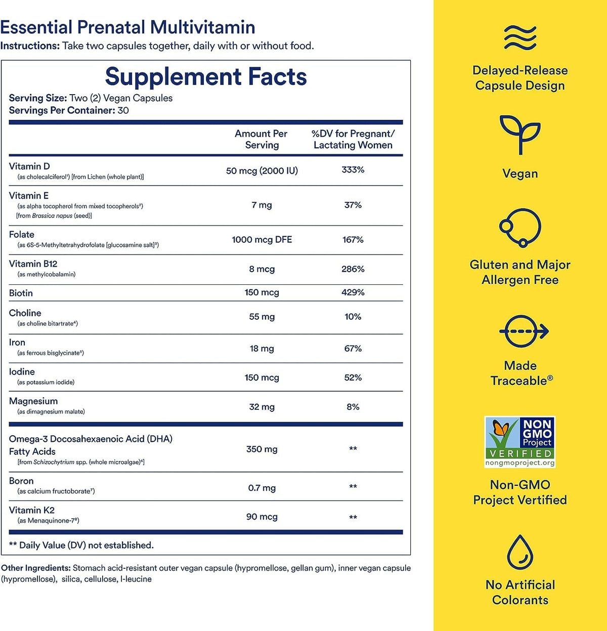 Side view of Ritual Prenatal supplement bottle showing ingredients