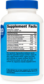 Nutricost 120 capsules bottle showing recommended usage directions and advanced hydration benefits