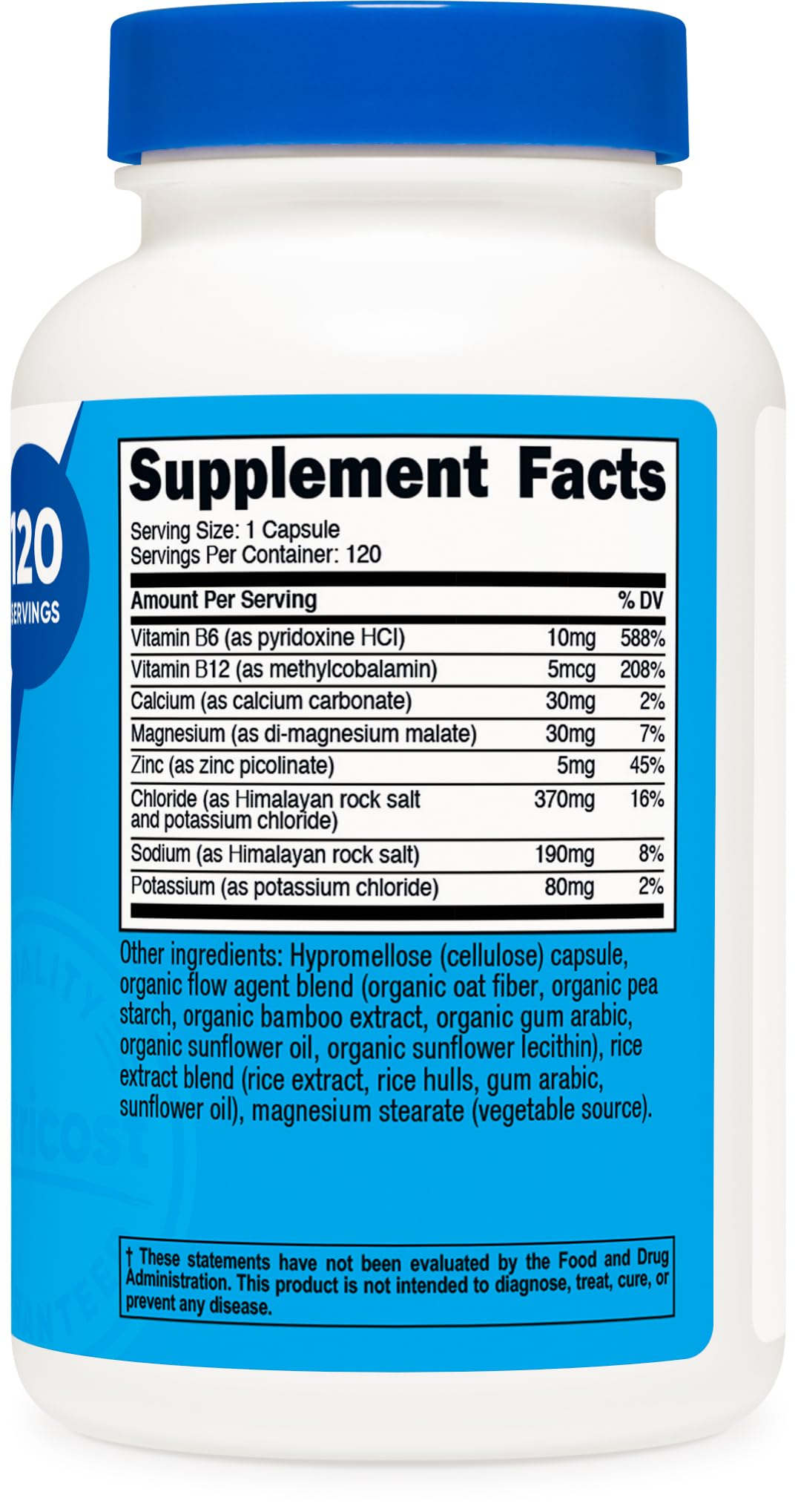 Nutricost 120 capsules bottle showing recommended usage directions and advanced hydration benefits
