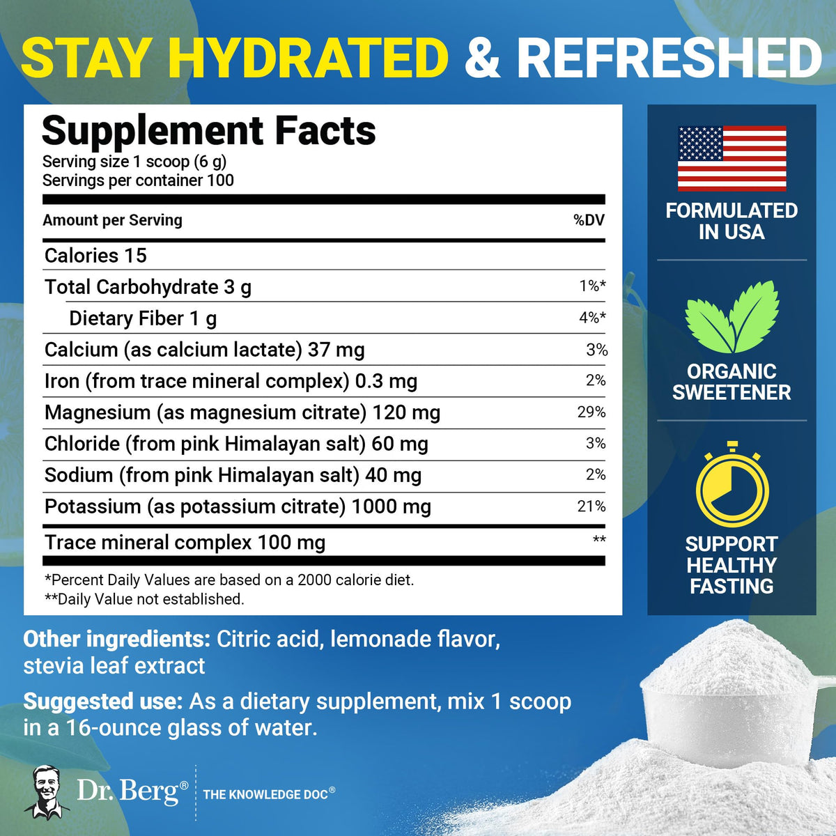 Keto friendly electrolyte supplement with potassium nutrition facts label