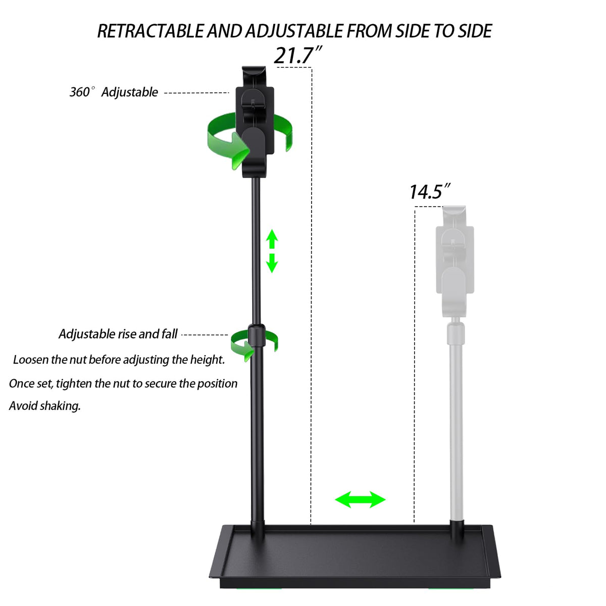Side profile of CPAP hose hanger height adjustment