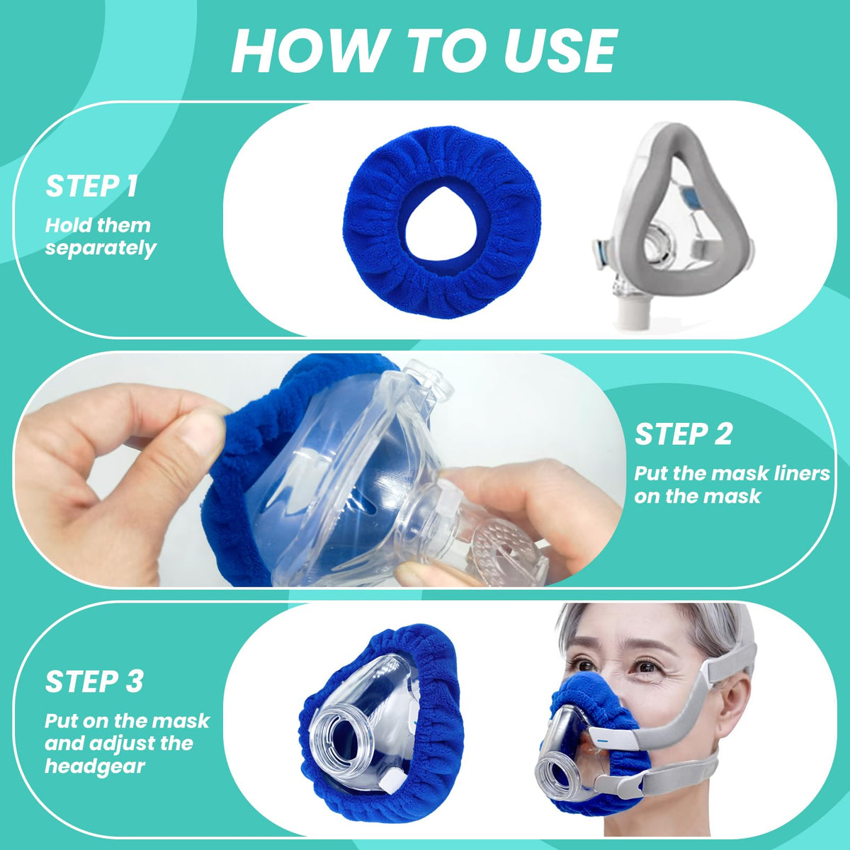 Reusable CPAP mask liner installed on F20 cushion