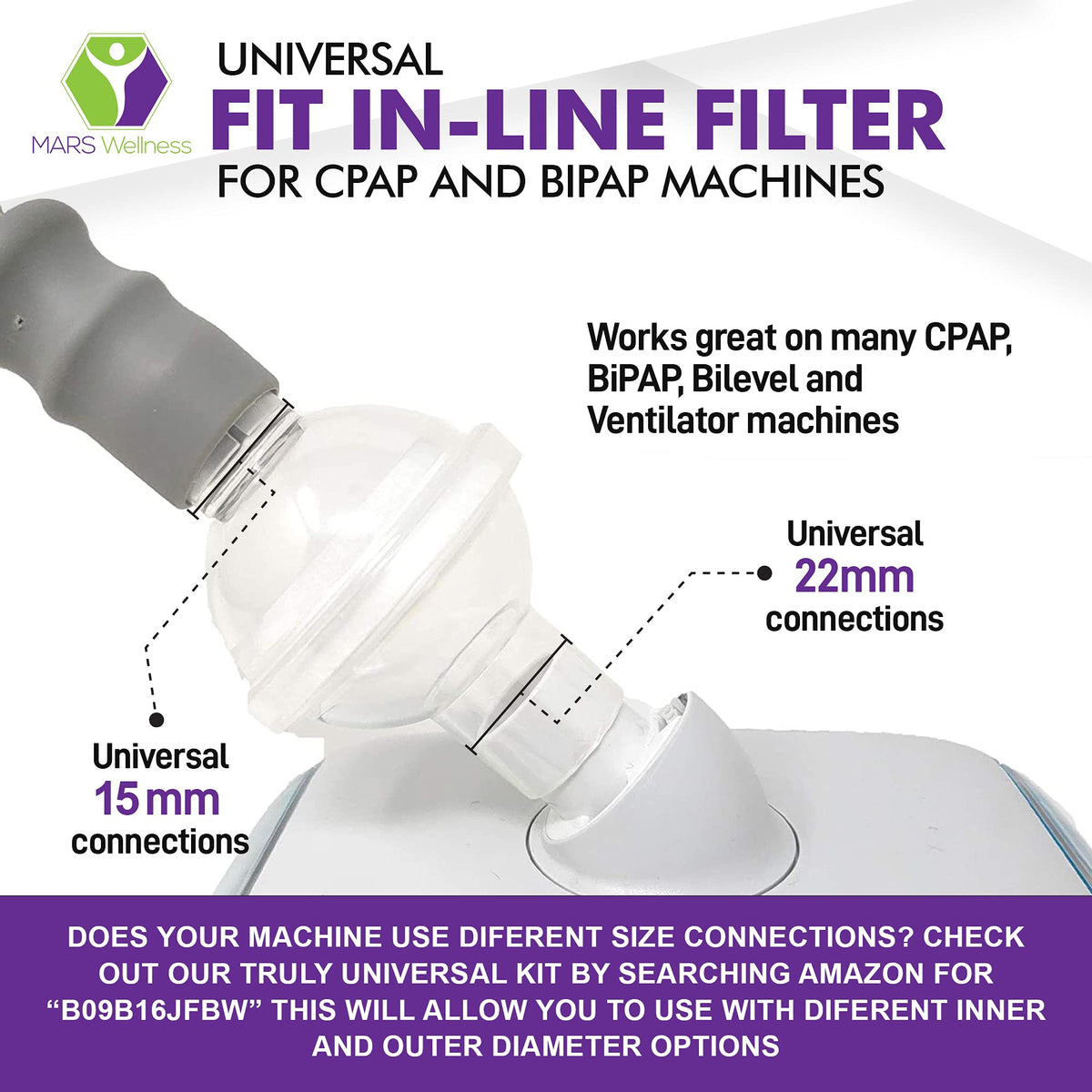 Three disposable CPAP in-line filters with clear plastic casing