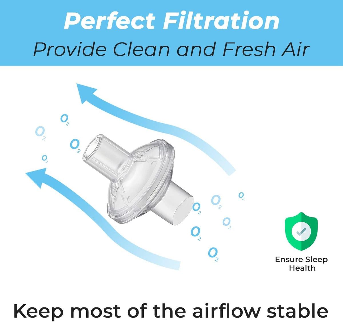 Diagram showing installation of inline filter between CPAP machine and tube