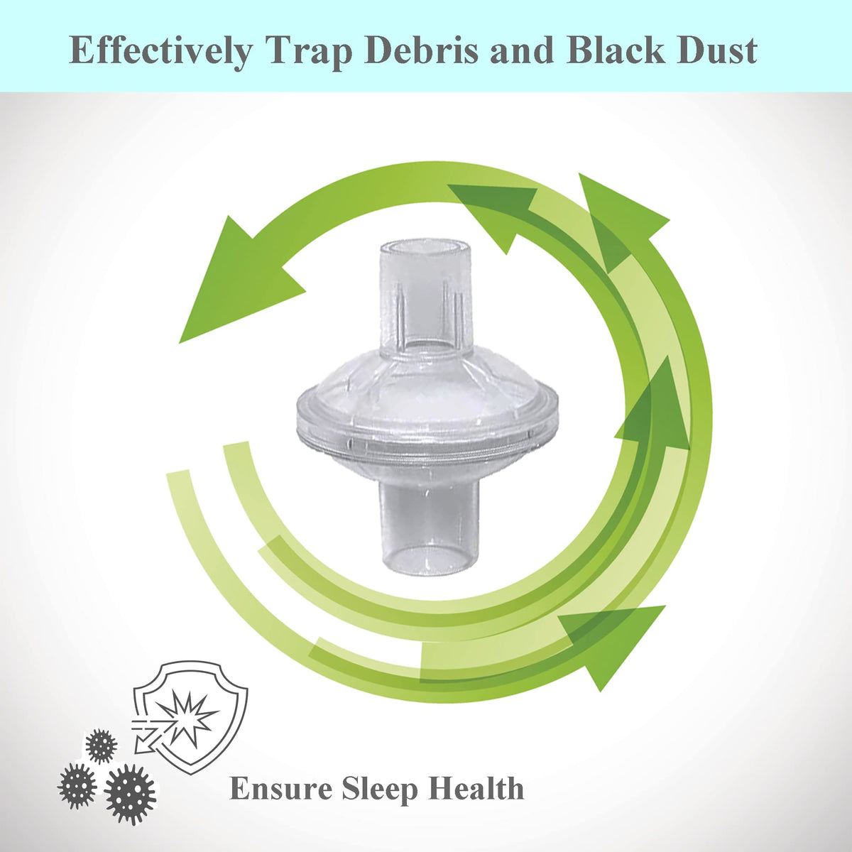 Disposable CPAP filter unit showing clear plastic housing