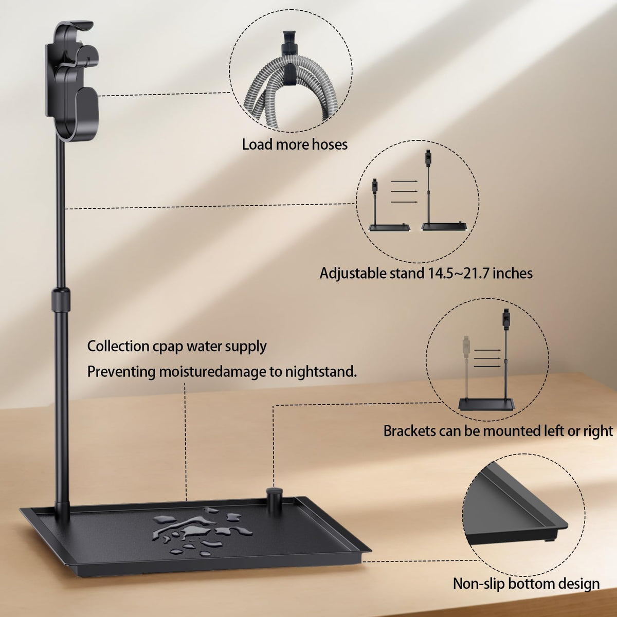 Side profile of CPAP bedside organizer setup