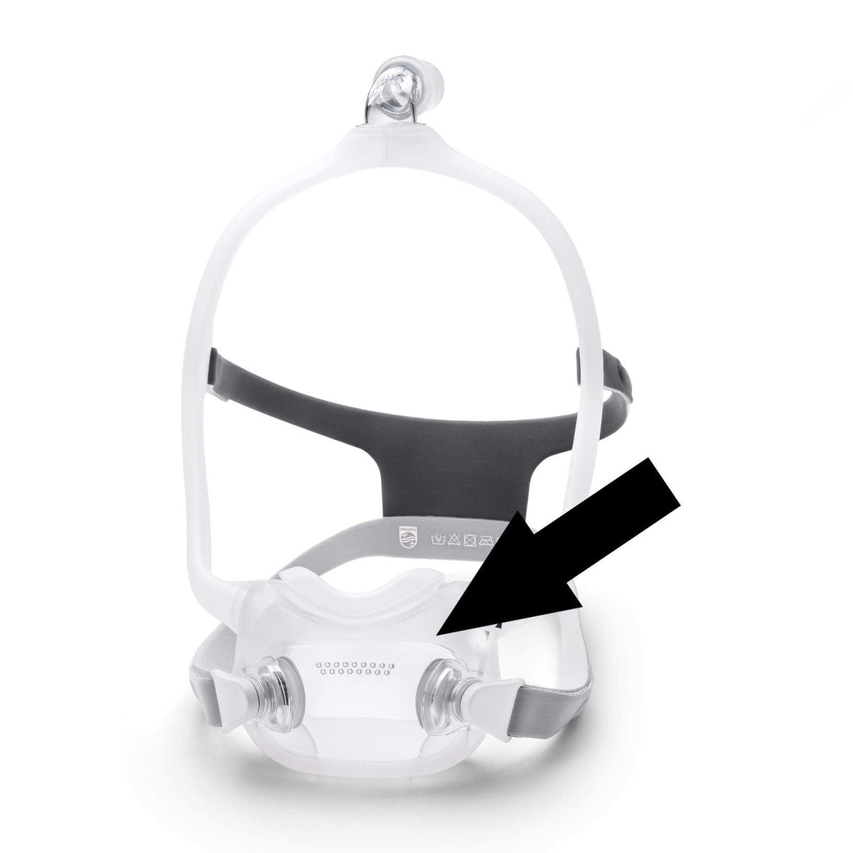 Side profile of Philips DreamWear full face CPAP replacement cushion