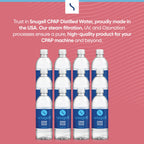Close up of Snugell distilled water packaging details