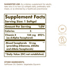 Solgar Vitamin E 134 mg supplement label details and mixed tocopherols fact panel