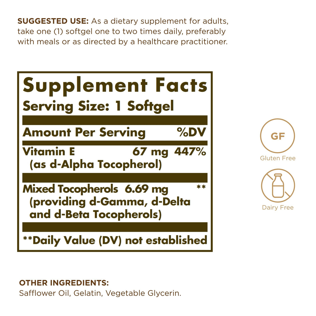 Solgar Naturally Sourced Vitamin E 67 mg twin pack supplement labels