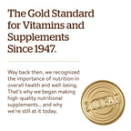 Close up view of the gold cap and tamper evident seal on authentic Solgar copper tablets.