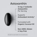 Sports Research Astaxanthin 12mg packaging showing organic coconut oil infusion details.