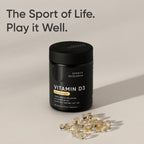 Close up of Sports Research vitamin D3 capsule for bone health support