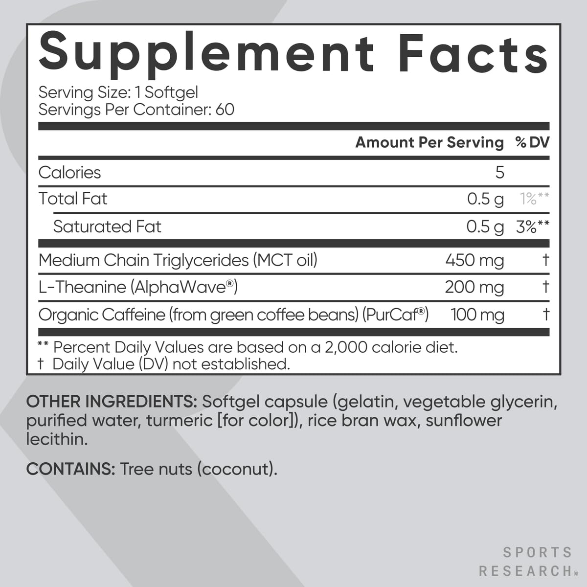 Premium non GMO verified L-Theanine and PurCaf caffeine capsules close up