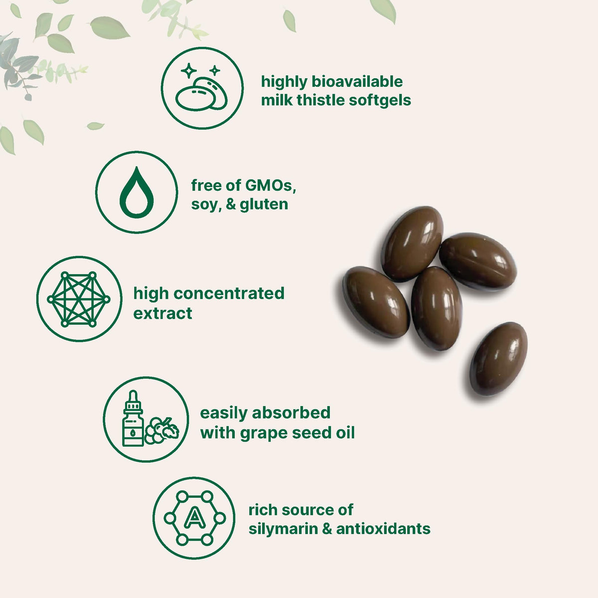 Premium imported USA liver health supplement softgels showing pure natural ingredients.