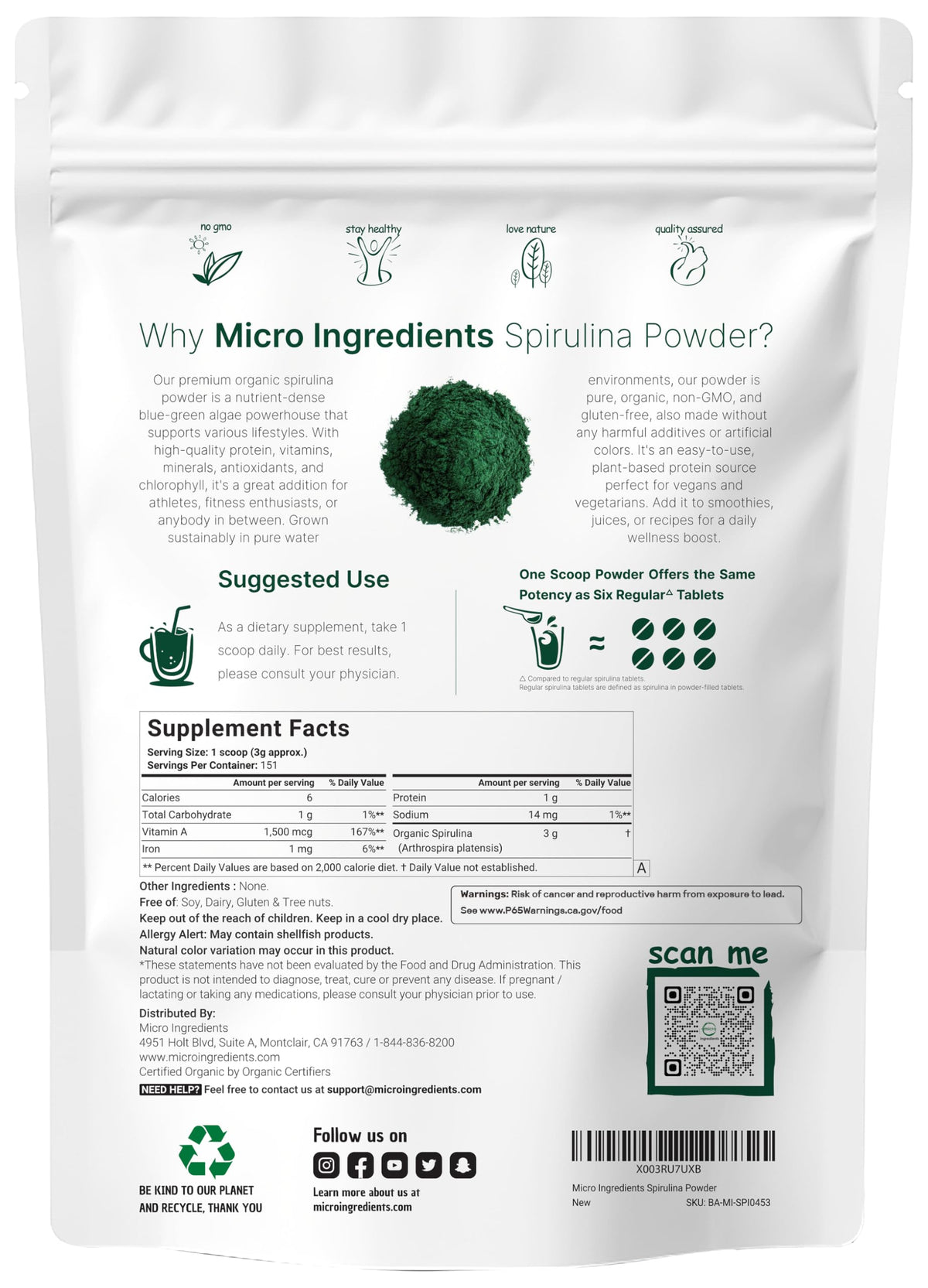 Organic raw blue green algae powder for vegan protein smoothies