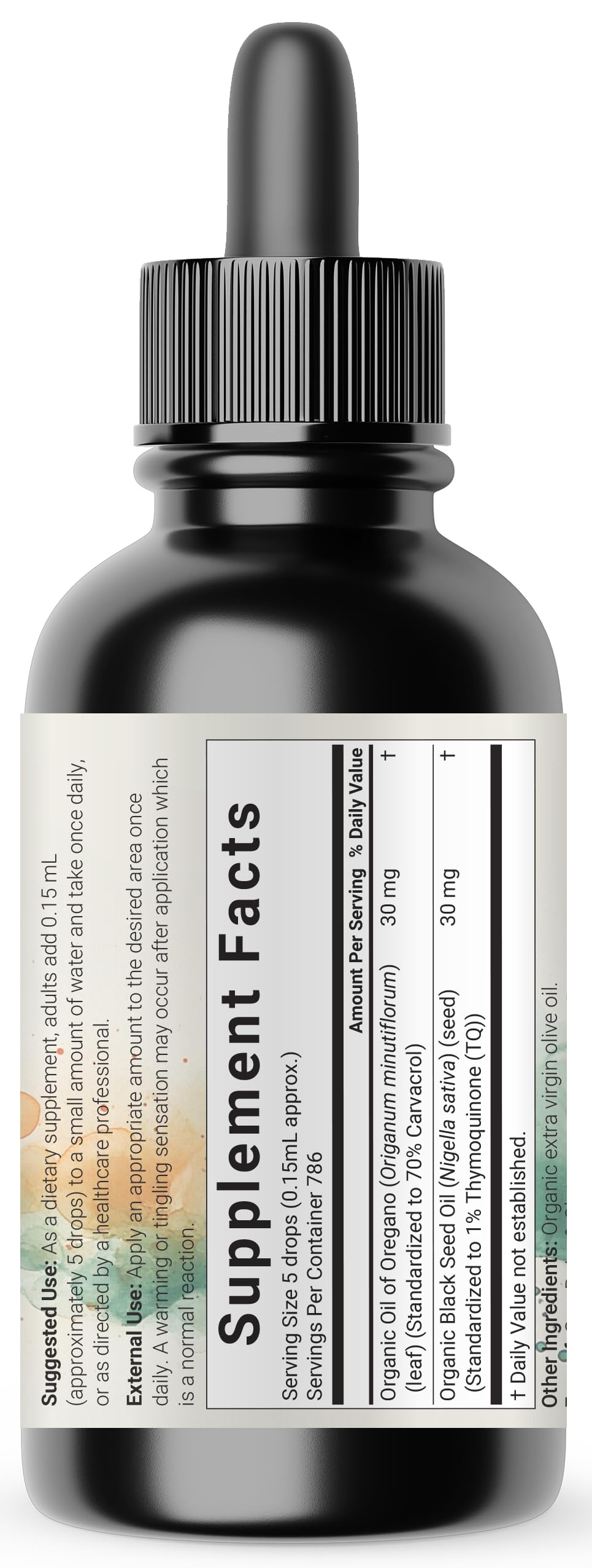 Natural plant based four fluid ounce dietary supplement bottle for seasonal defenses