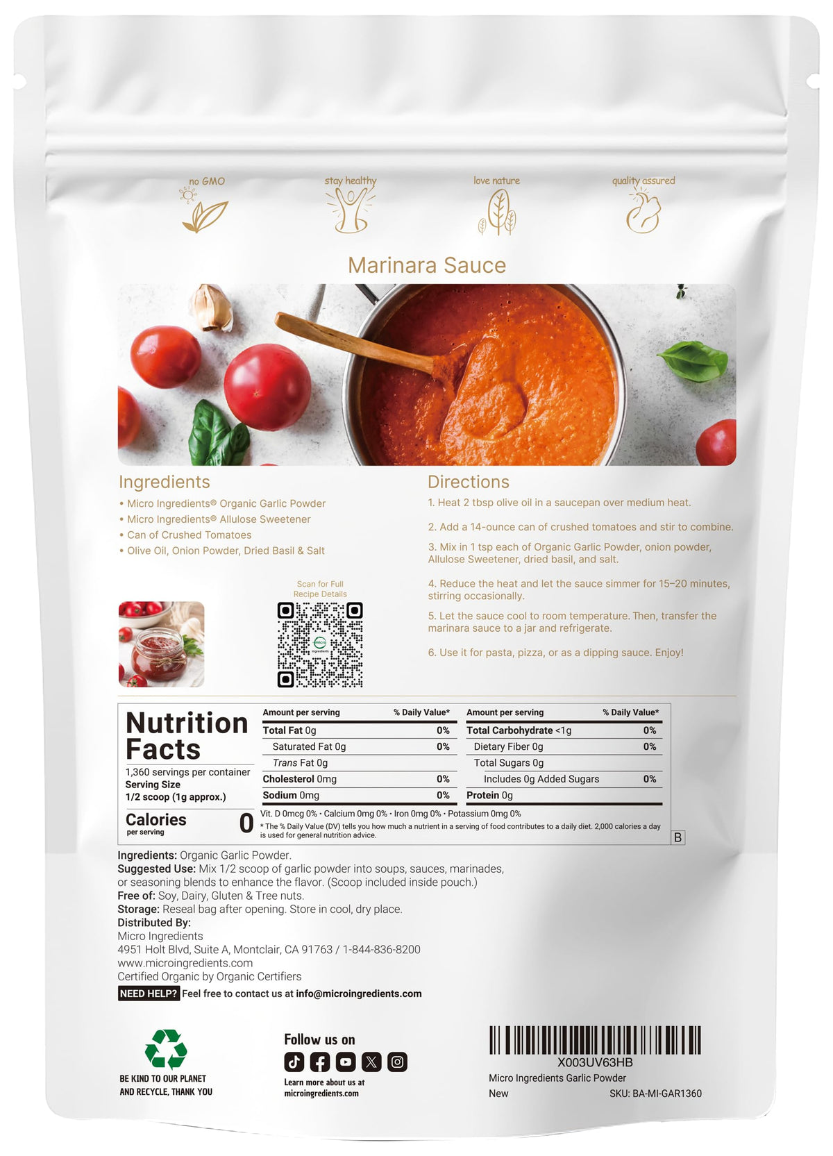 Organic garlic powder bulk pouch packaging details