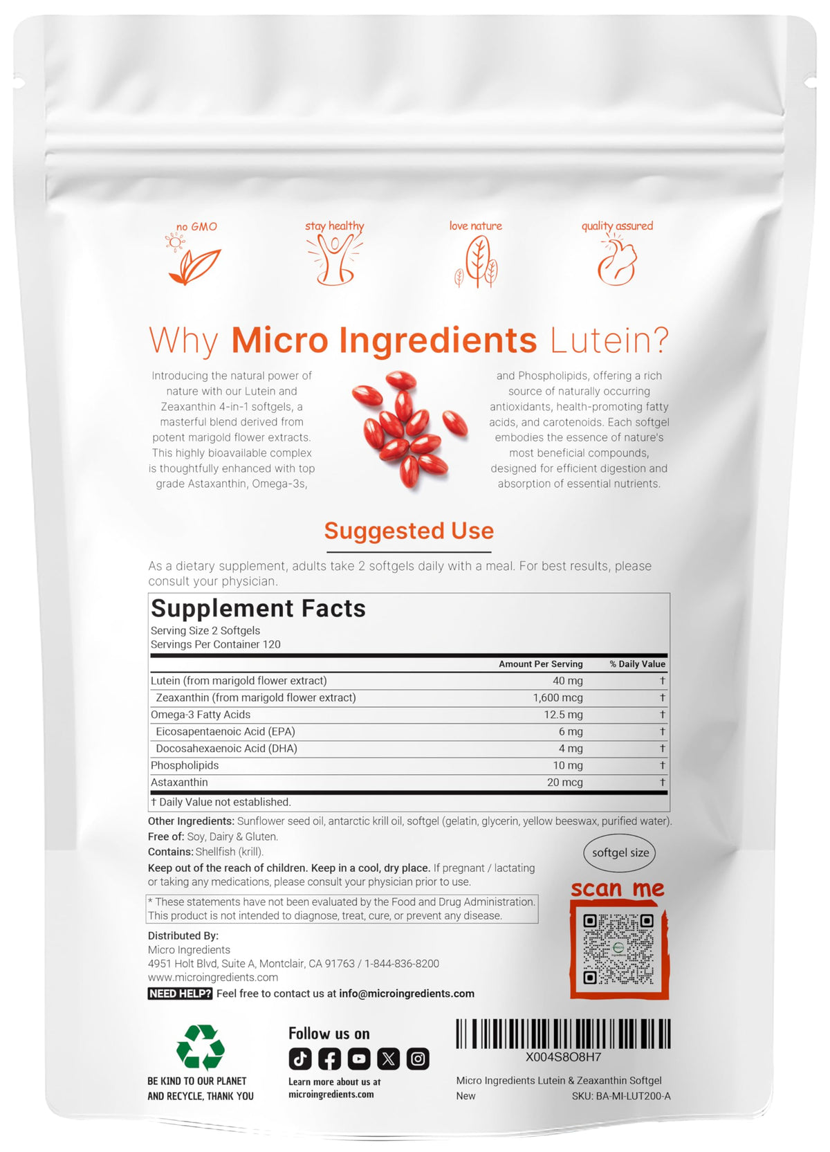 Micro Ingredients 4 in 1 vision complex softgels for digital screen eye strain relief