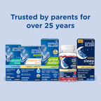 Full retail display of Mommy's Bliss organic infant liquid supplement showing honey free formula benefits on the product box