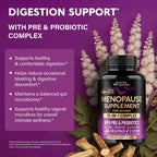 NUTRAHARMONY menopause relief bottle emphasizing prebiotic and probiotic blend
