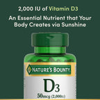 USA imported Nature's Bounty bone and immune health vitamin D3 dietary supplement packaging close up