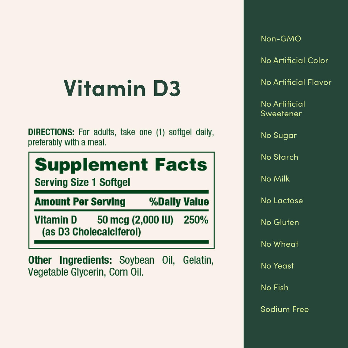 Nature's Bounty sunshine vitamin D3 350 liquid softgels dosage and usage directions overview