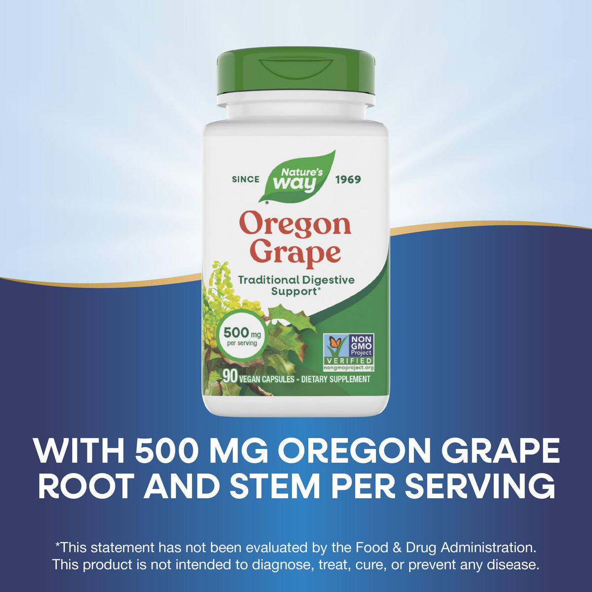 Back label of Oregon Grape Root vegetarian capsules detailing the allergen free information including no gluten, wheat, or dairy.