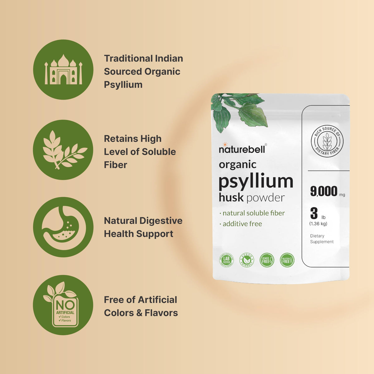 NatureBell psyllium fiber powder bulk packaging