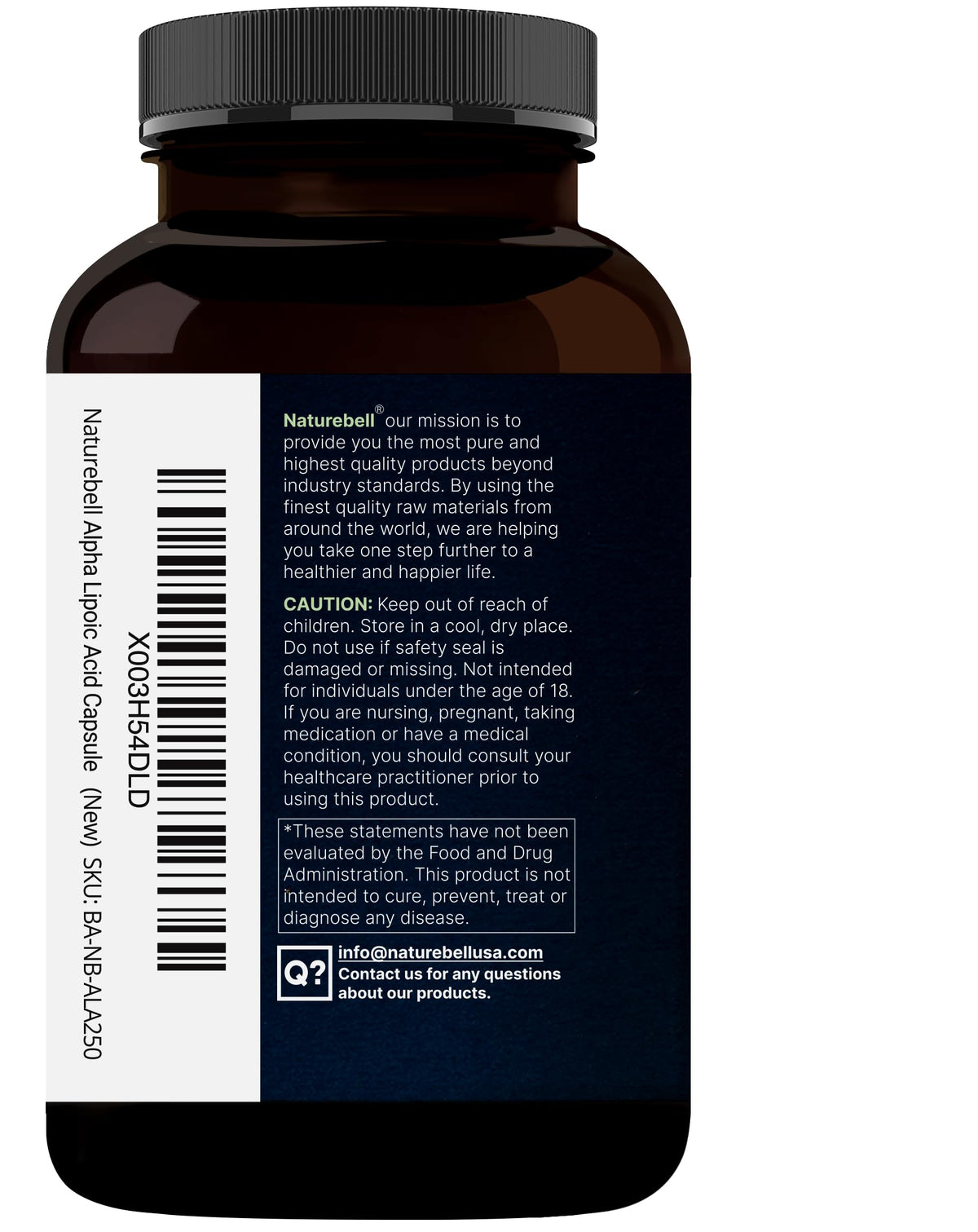 Full packaging view of NatureBell high absorption Alpha Lipoic Acid showing safety seal and imported product details