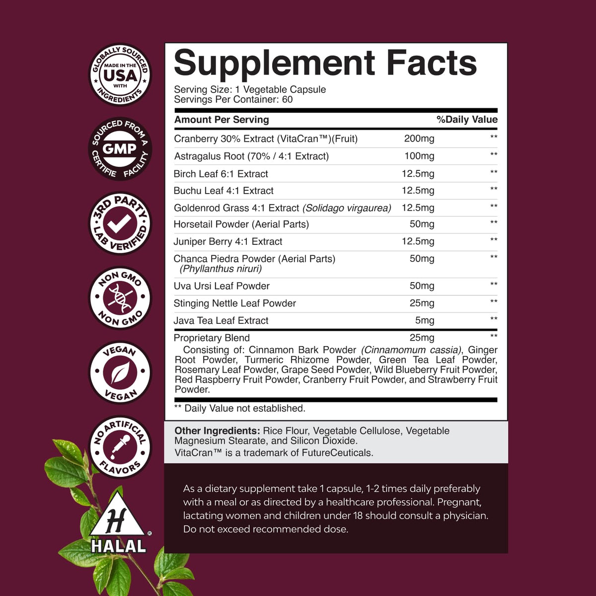 Imported USA premium kidney detox and repair capsules with cranberry and astragalus root