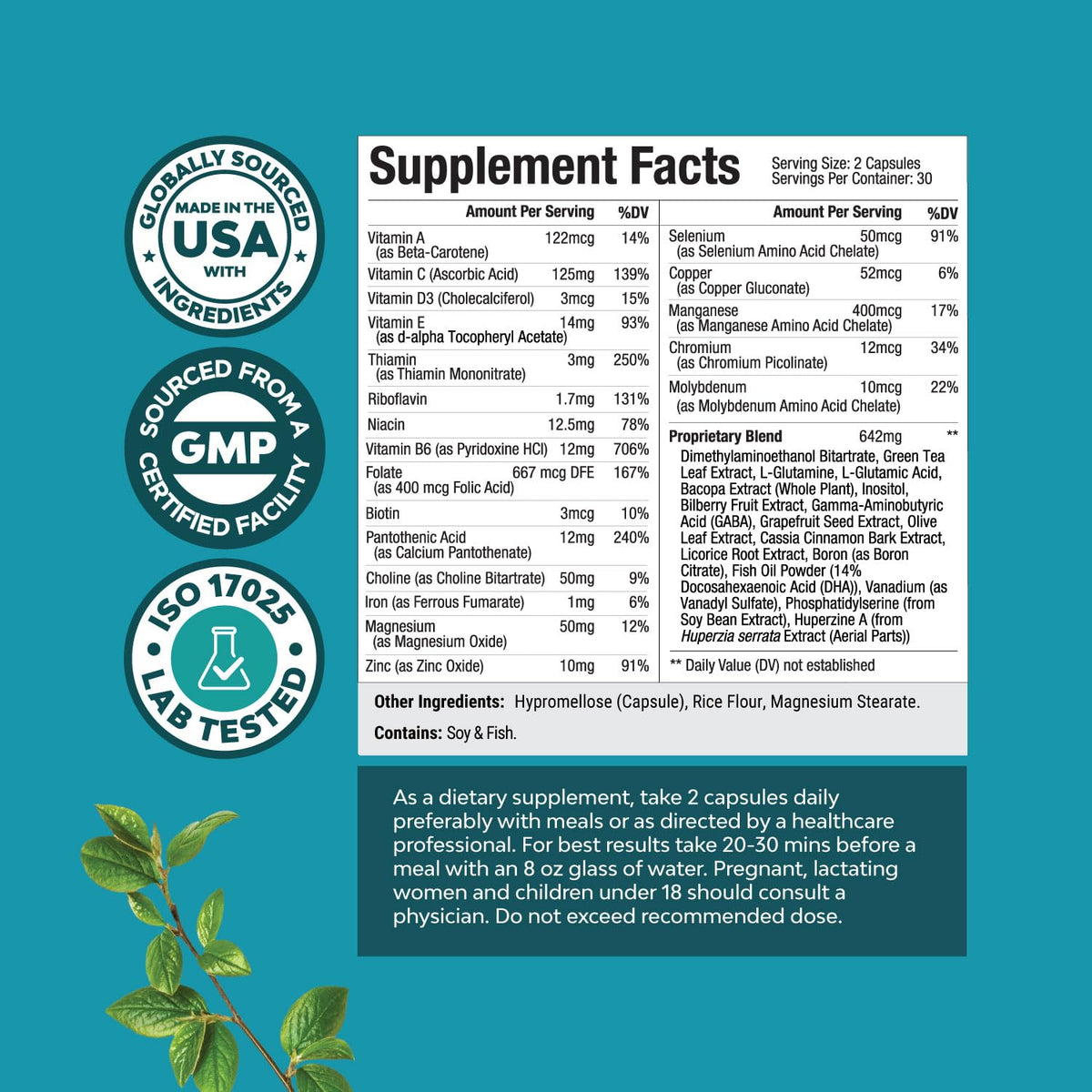 Premium USA imported nootropic capsules for focus and cognitive enhancement
