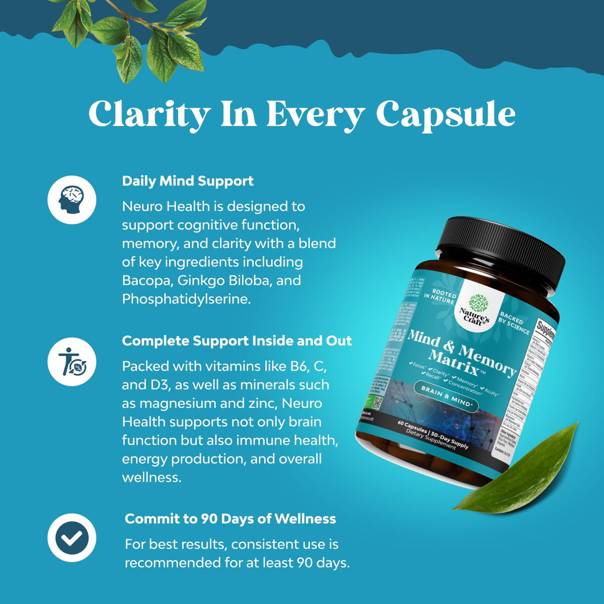 Imported brain vitamins for memory and focus enhancement product bottle