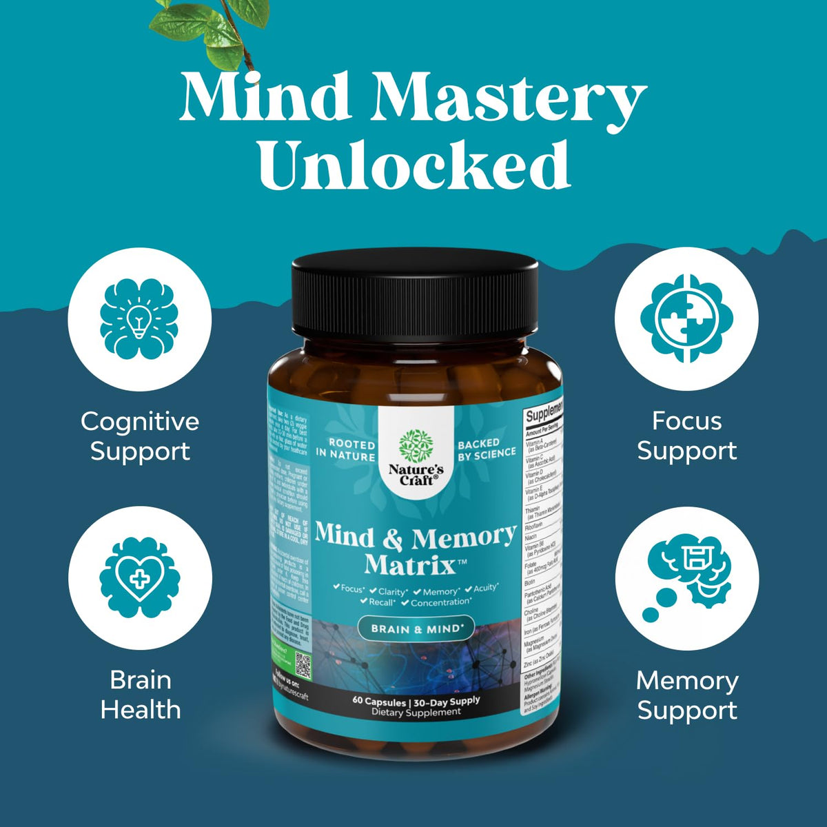 Natures Craft daily focus supplement bottle with secure outer packaging