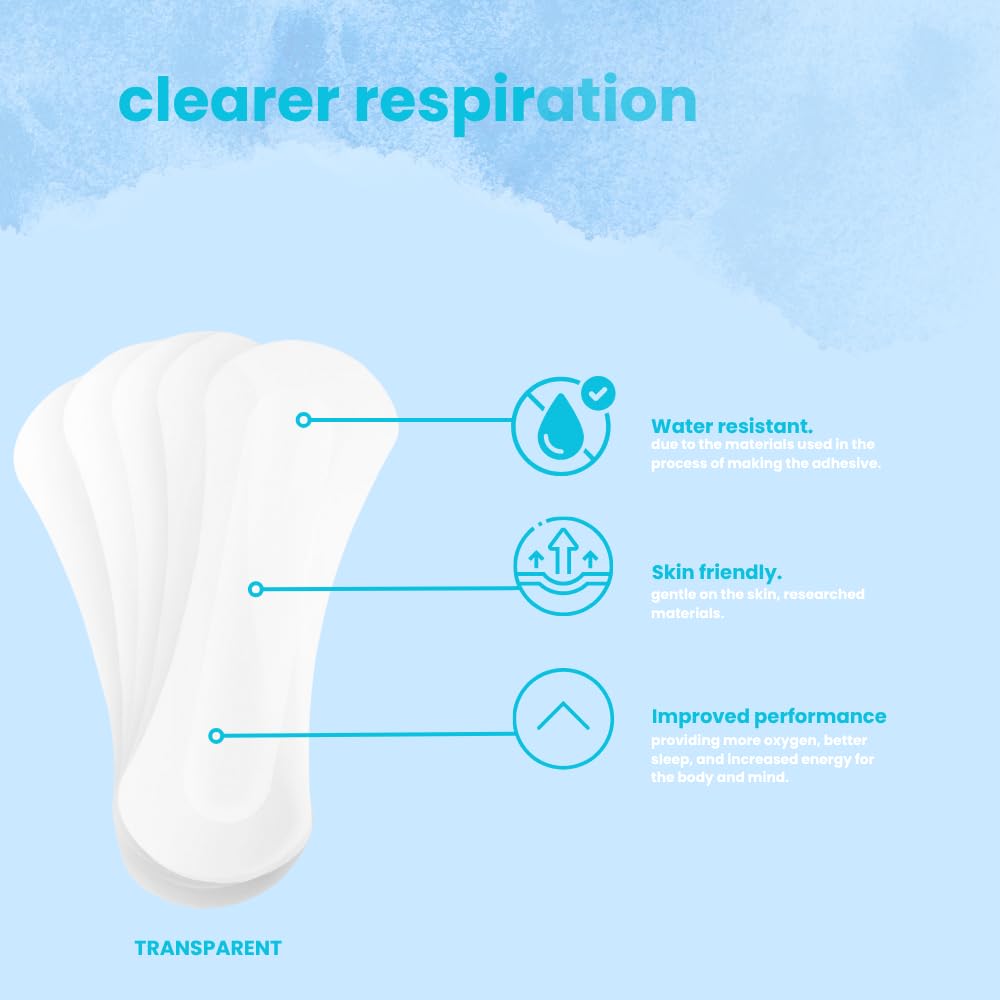 Hypoallergenic drug free nasal dilator strips showing the transparent flexible material.
