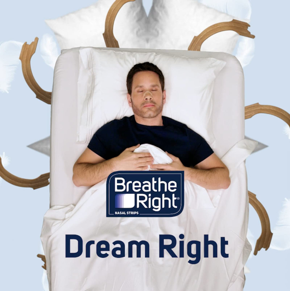 Breathe Right drug free snoring reduction strips showing the flexible spring bands on the tan backing fabric
