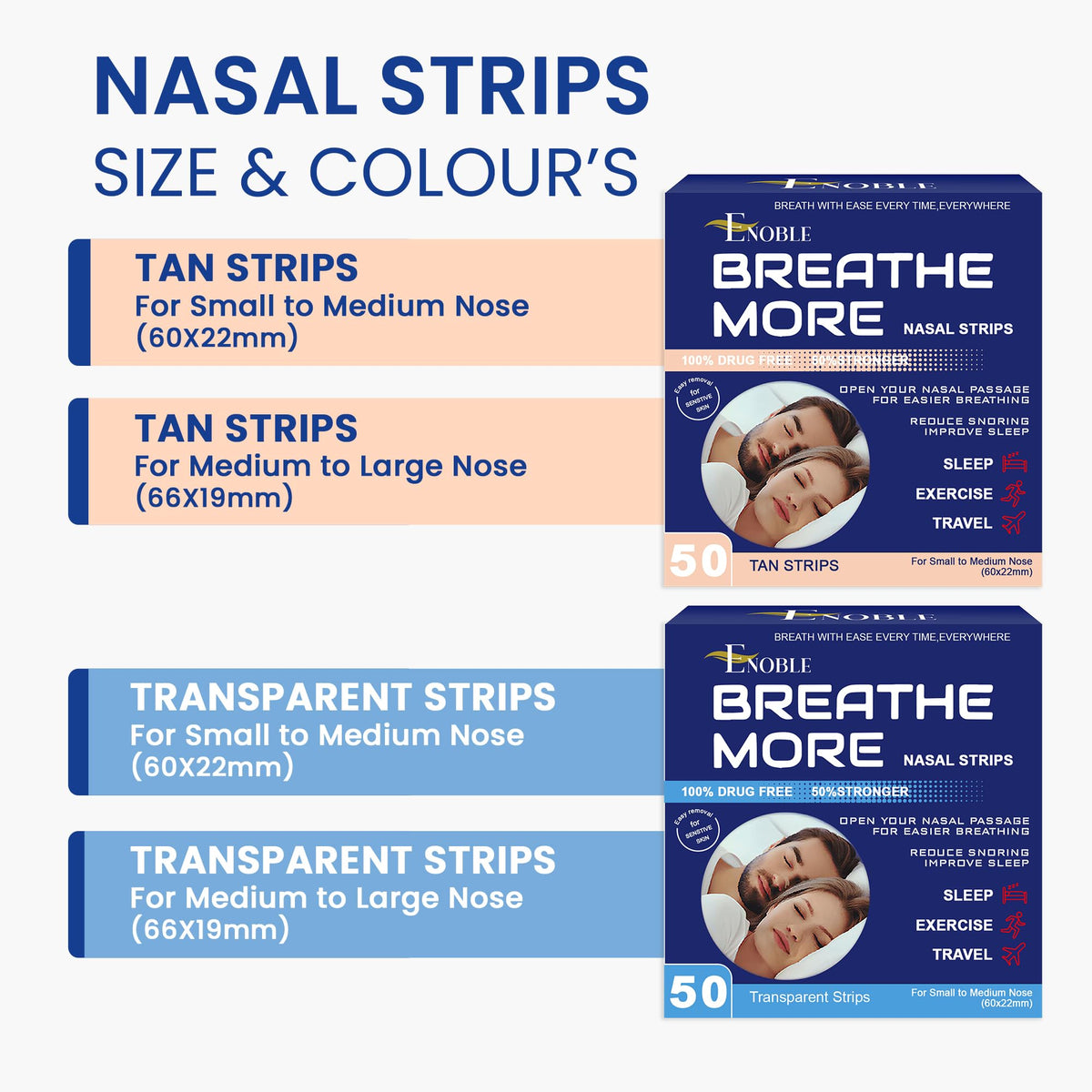 Enoble non medicated allergy and cold congestion relief strips back packaging details