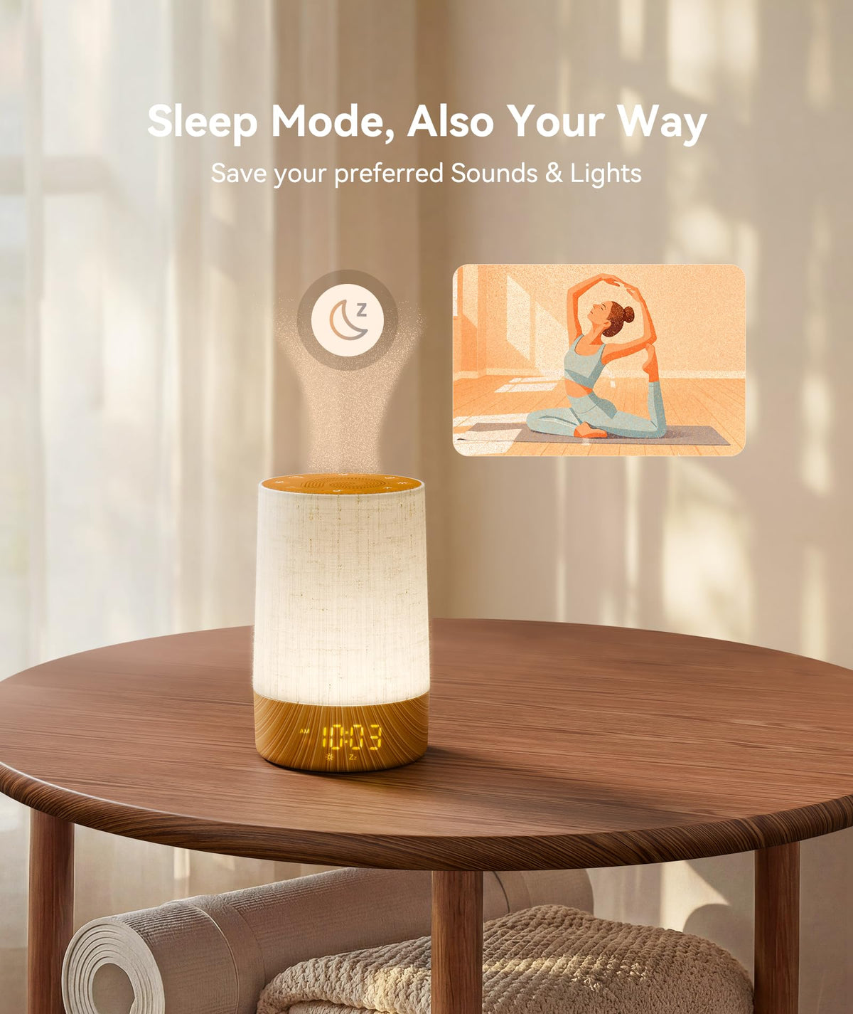 Dreamegg sunrise wake up light operating in a dark bedroom environment