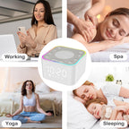 Wkzay calming ambient light machine placed near a baby crib to assist infant sleep management.