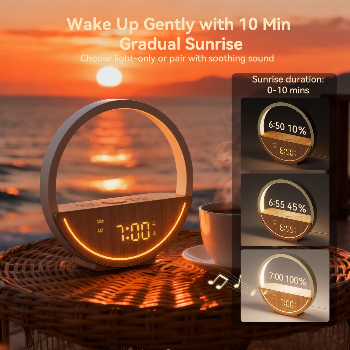 Vivilumens dual alarm clock showcasing the separate scheduling interface setup for active weekdays and quiet weekends