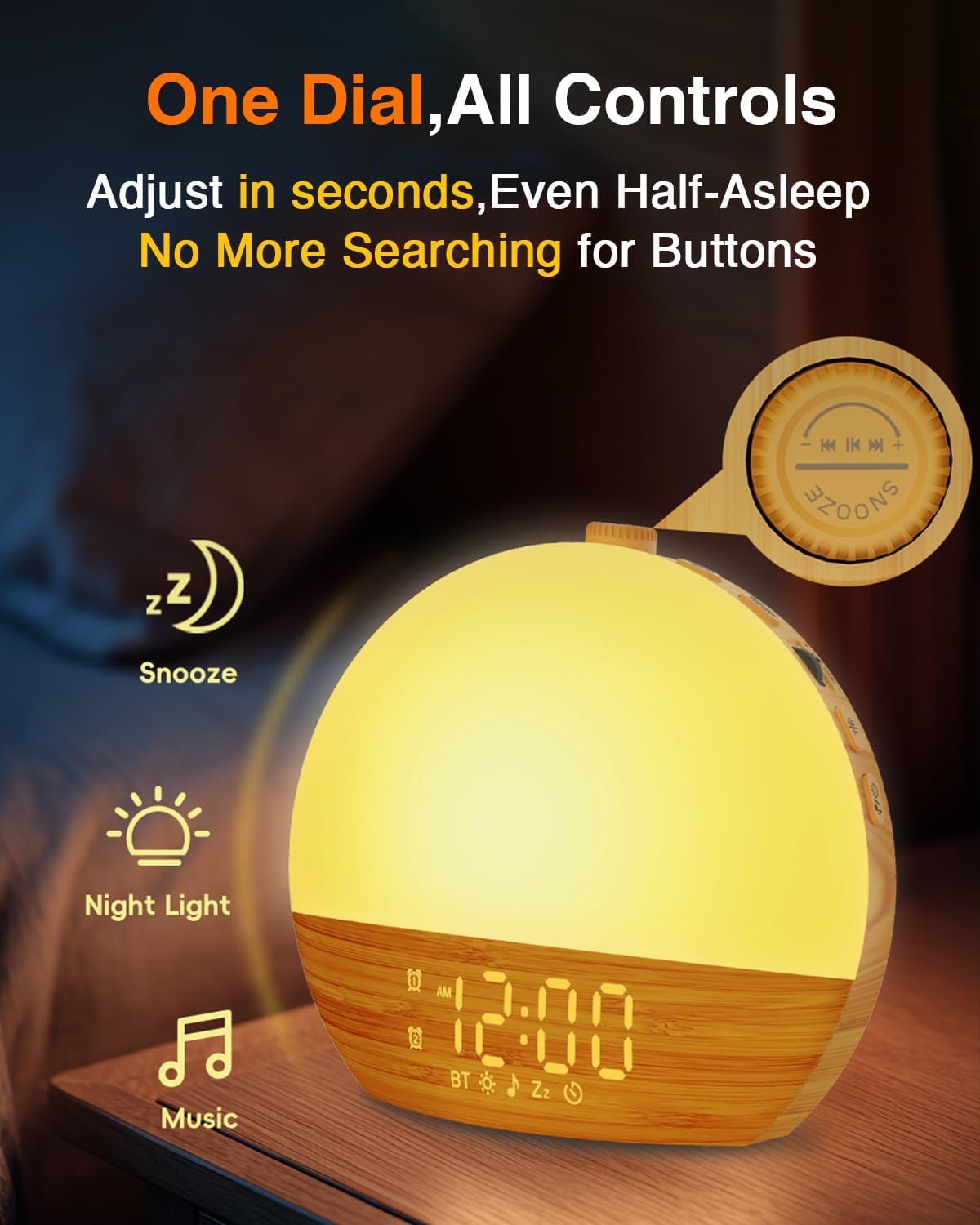 Thybro premium bedside clock showing the modern aesthetic design on a wooden nightstand.