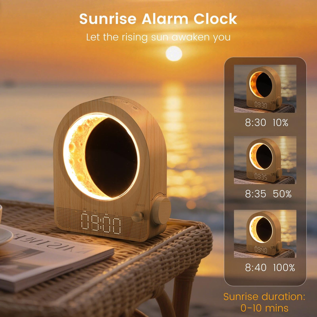 Epochleno wake up light transitioning from warm amber to white daylight simulation