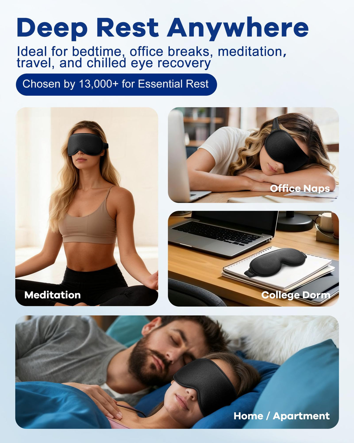 Facemoon weighted eye mask being used for migraine relief