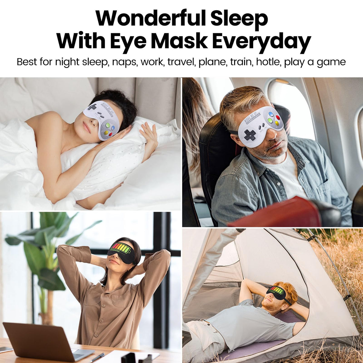Ferocity eye mask used for resting in a travel setting