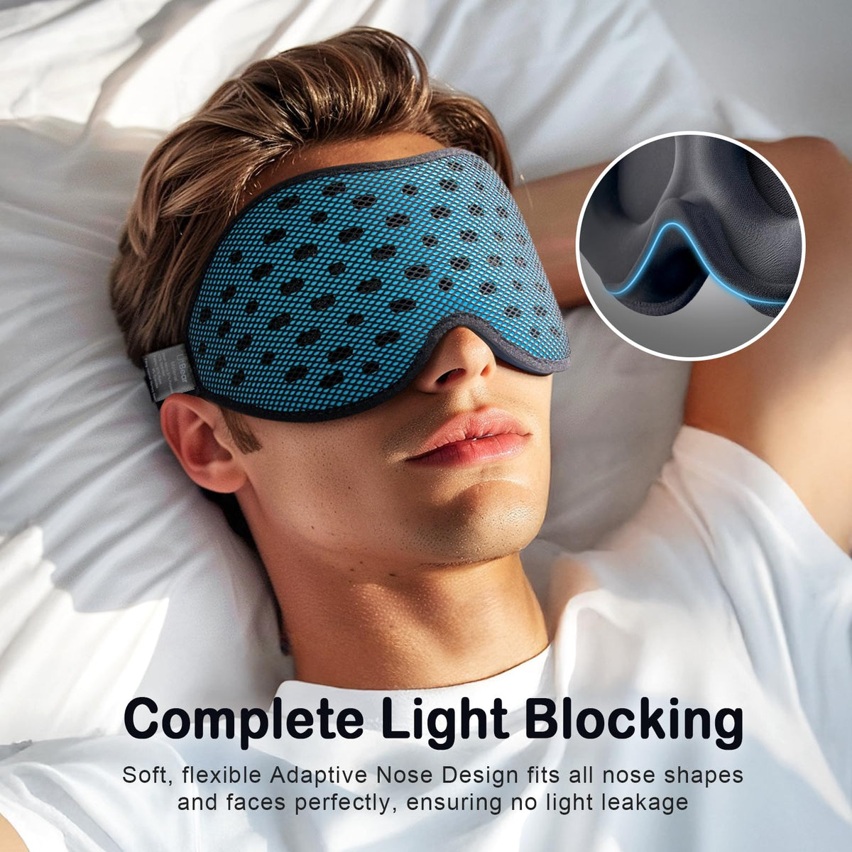 Contoured 12 millimeter deep eye cups on LitBear sleep mask