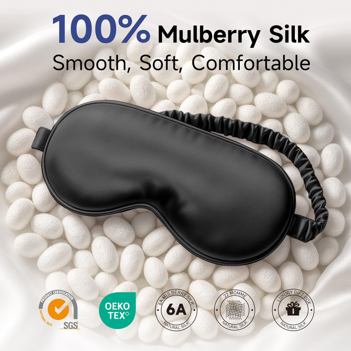 Umisleep silk eye mask showing adjustable strap detail